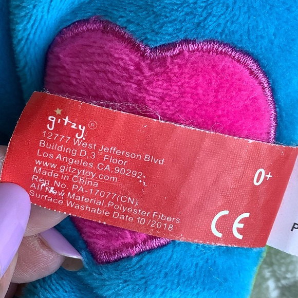 Gitzy Plush Blue Elephant Green Polka Dots with Rattle Inside Stuffed Animal Toy - Picture 10 of 13